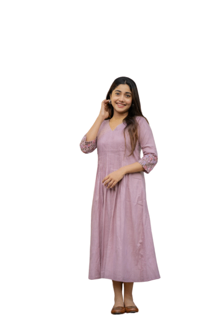 Floral Elegance ? Cotton Embroidered Dress with Printex Magic (M)